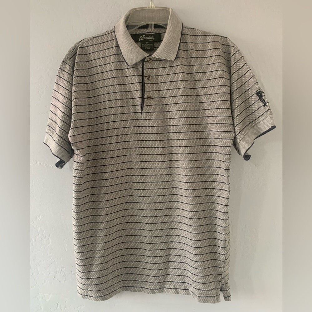 PENMANS Golf Shirt Light Brown with Blue Stripe Size S/P
